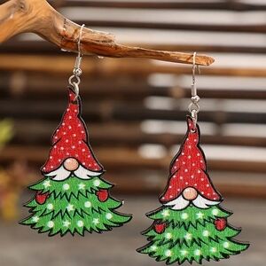 GNOME CHRISTMAS TREE WOODEN EARRINGS